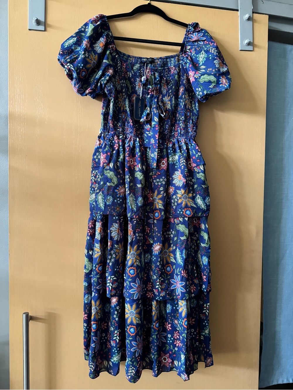Simply Southern Feminine Tiered Dress in Blue, Red  XL NWT
